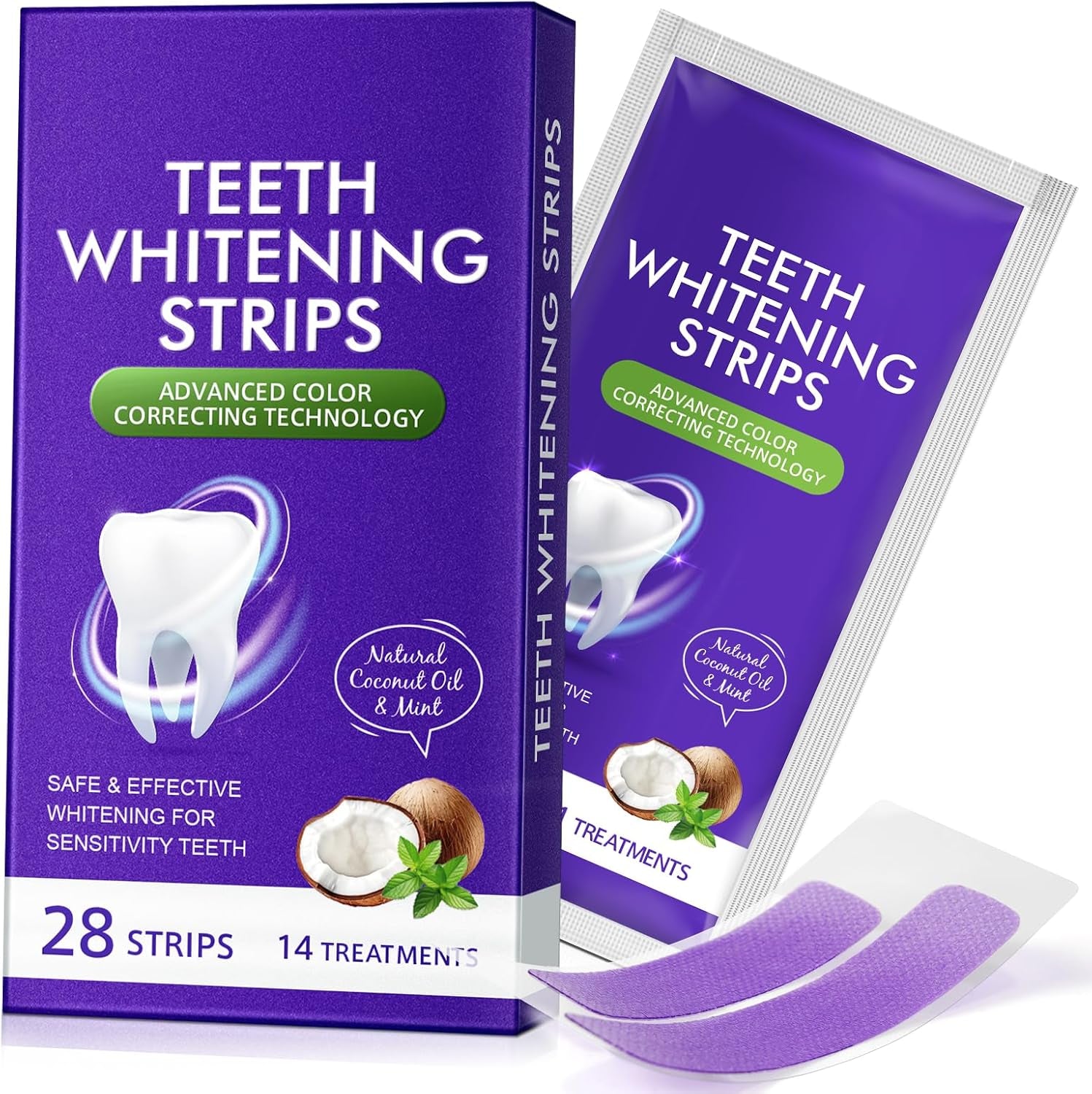 Bandes De Blanchiment Pourpre, Bandes De Blanchiment Professionnel Des Dents 14 Packs 28 Pcs, Technologie De Bande Sèche Antidérapante Sûre Pour Les Dents plus Blanches, 30 Minutes De Résultats Rapide