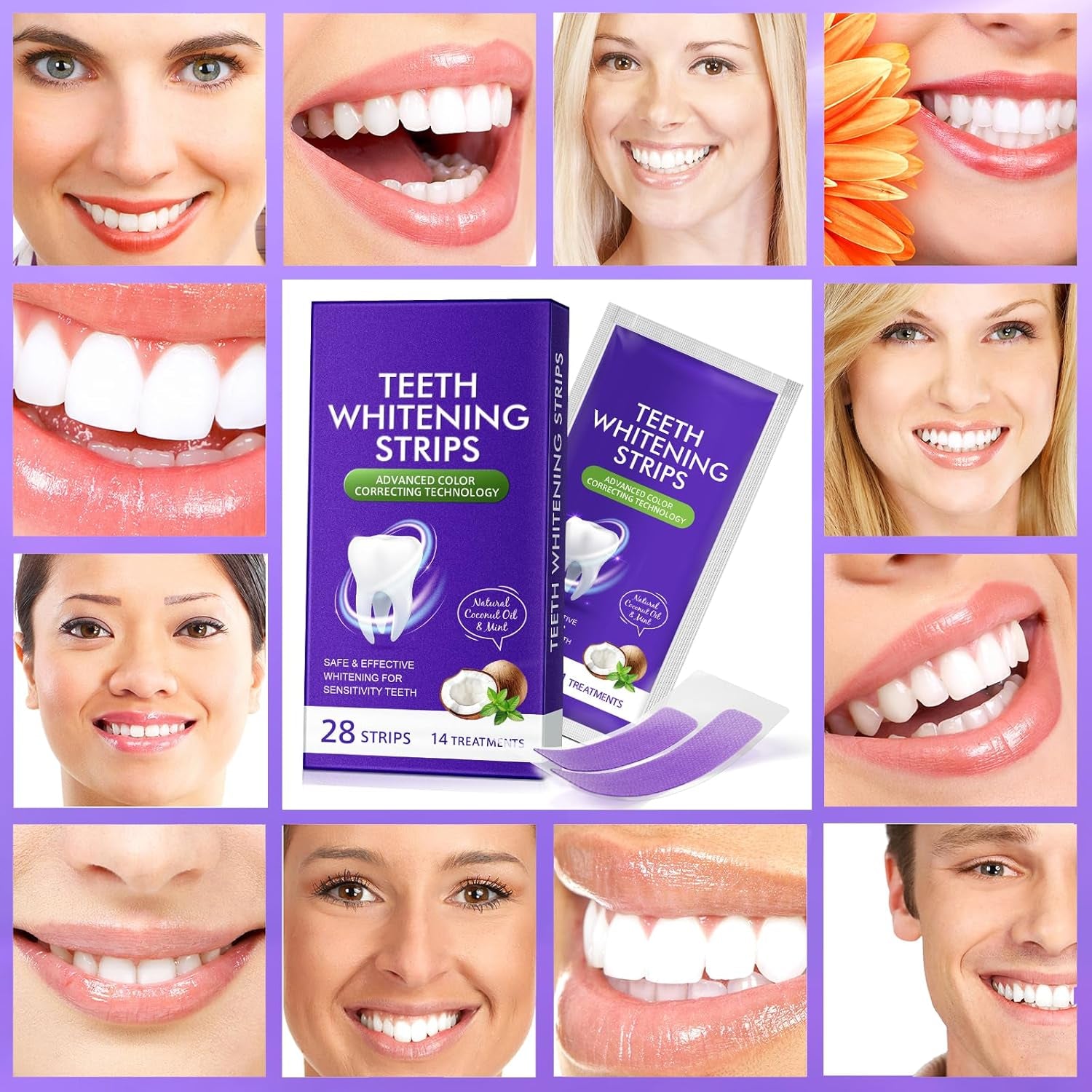 Bandes De Blanchiment Pourpre, Bandes De Blanchiment Professionnel Des Dents 14 Packs 28 Pcs, Technologie De Bande Sèche Antidérapante Sûre Pour Les Dents plus Blanches, 30 Minutes De Résultats Rapide