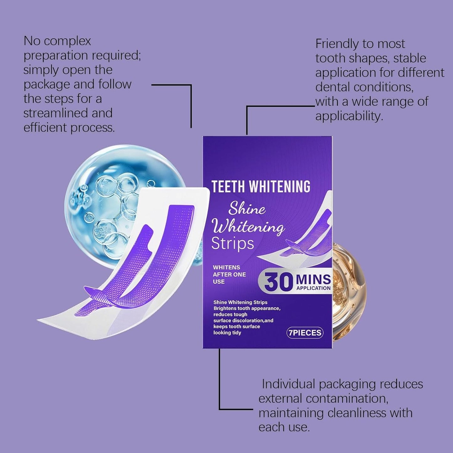 Bande Blanchiment Dentaire Violet, Bandes Blanchissantes Dents Violettes, Teeth Whitening Strips, Élimine Taches Café/Thé/Vin, 30 Minutes De Résultats Visibles Rapidement (2)