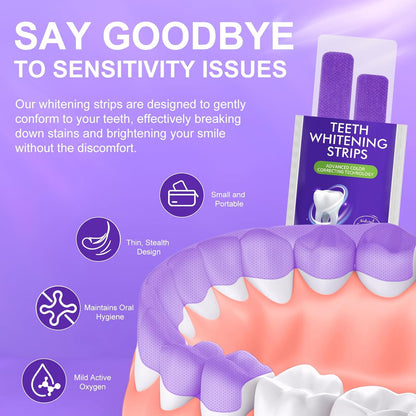 Bandes De Blanchiment Pourpre, Bandes De Blanchiment Professionnel Des Dents 14 Packs 28 Pcs, Technologie De Bande Sèche Antidérapante Sûre Pour Les Dents plus Blanches, 30 Minutes De Résultats Rapide