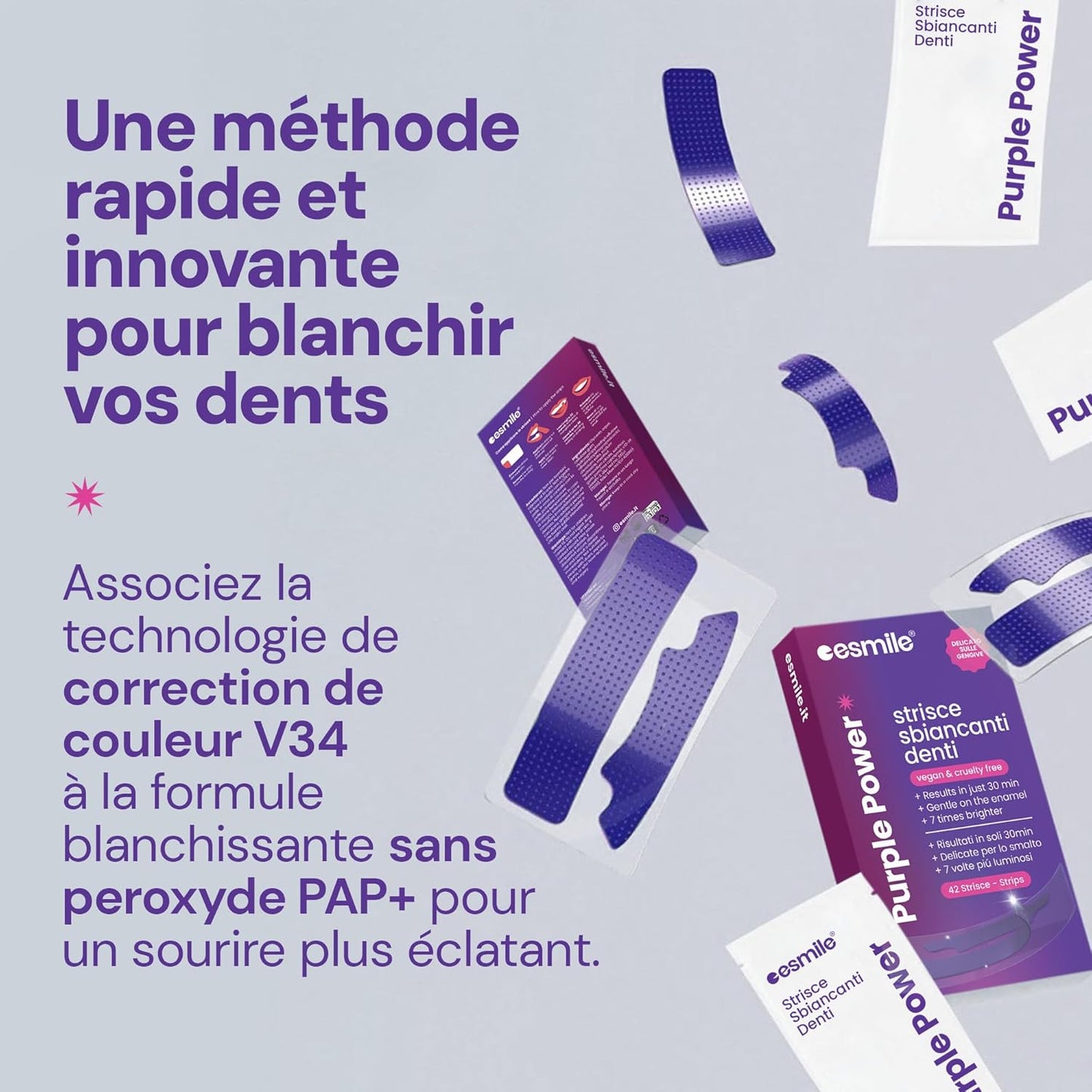 Bandes Blanchissantes Violettes – 21 Traitements | Éclaircissement Instantané Sans Peroxyde | Neutralise Le Jaune Et Illumine Le Sourire (42)