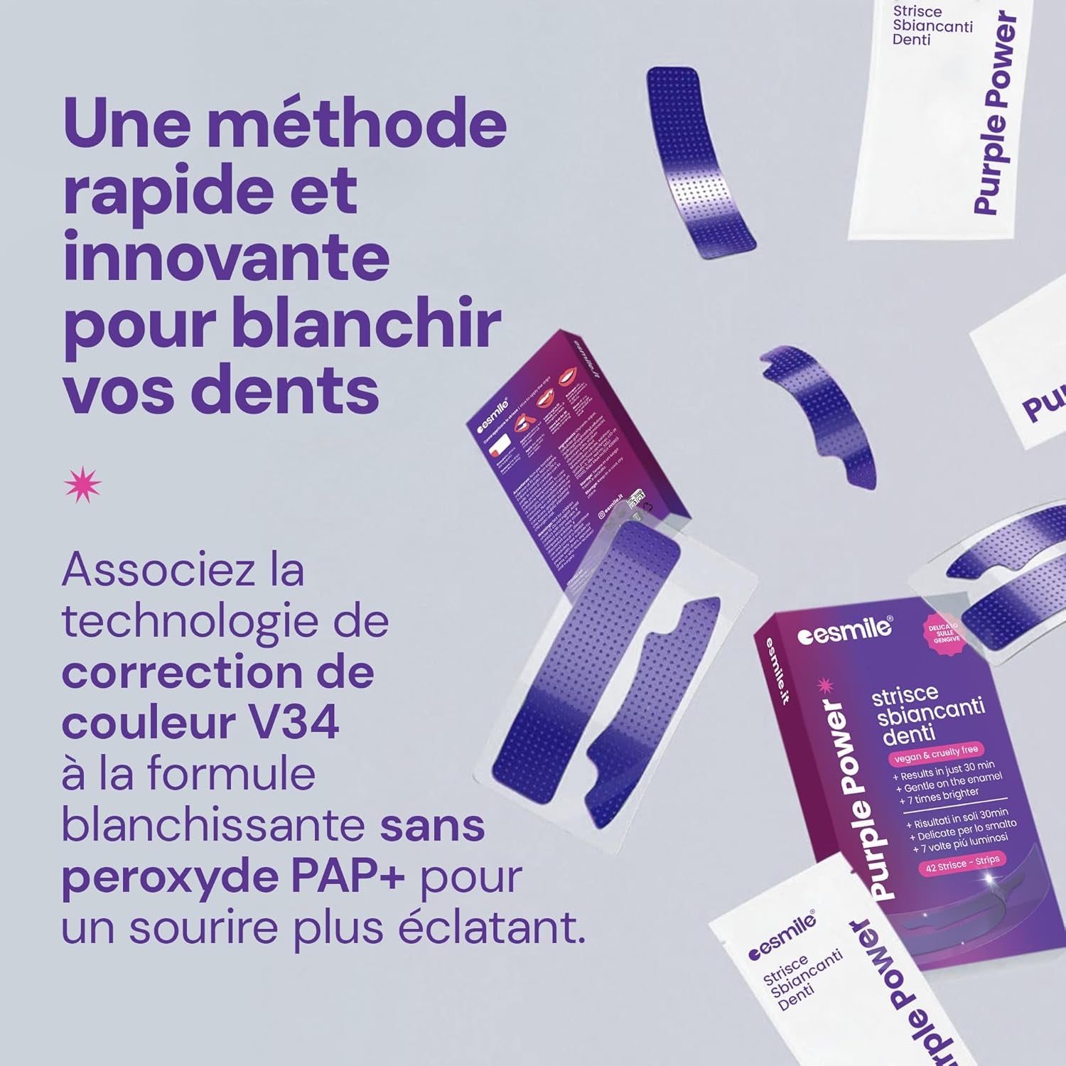 Bandes Blanchissantes Violettes – 21 Traitements | Éclaircissement Instantané Sans Peroxyde | Neutralise Le Jaune Et Illumine Le Sourire (42)