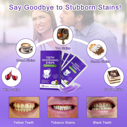 Bandes De Blanchiment Pourpre, Bandes De Blanchiment Professionnel Des Dents 14 Packs 28 Pcs, Technologie De Bande Sèche Antidérapante Sûre Pour Les Dents plus Blanches, 30 Minutes De Résultats Rapide